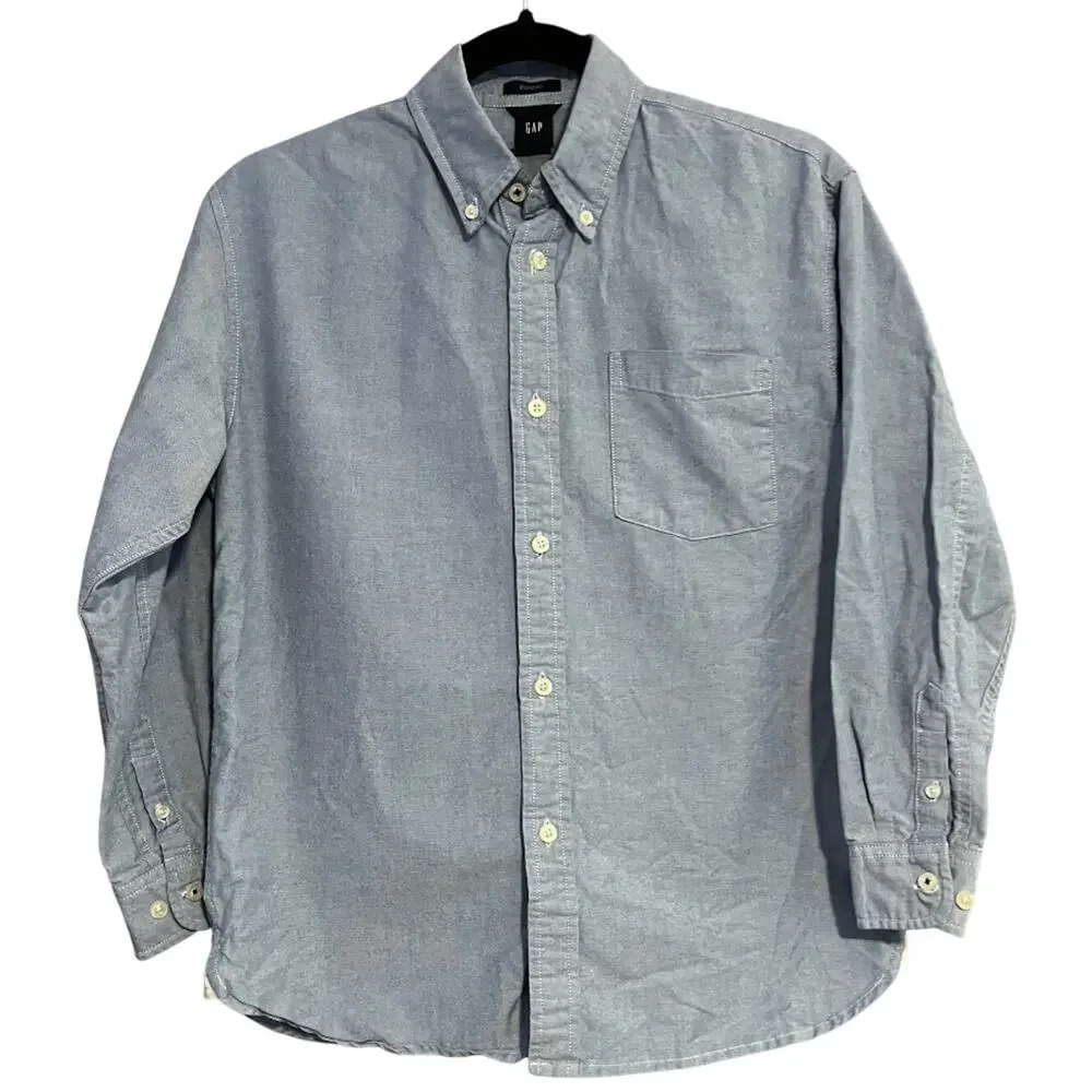 Gap Kids Boys Blue Oxford Button Down Dress Shirt Long Sleeve Cotton Size XL(12)